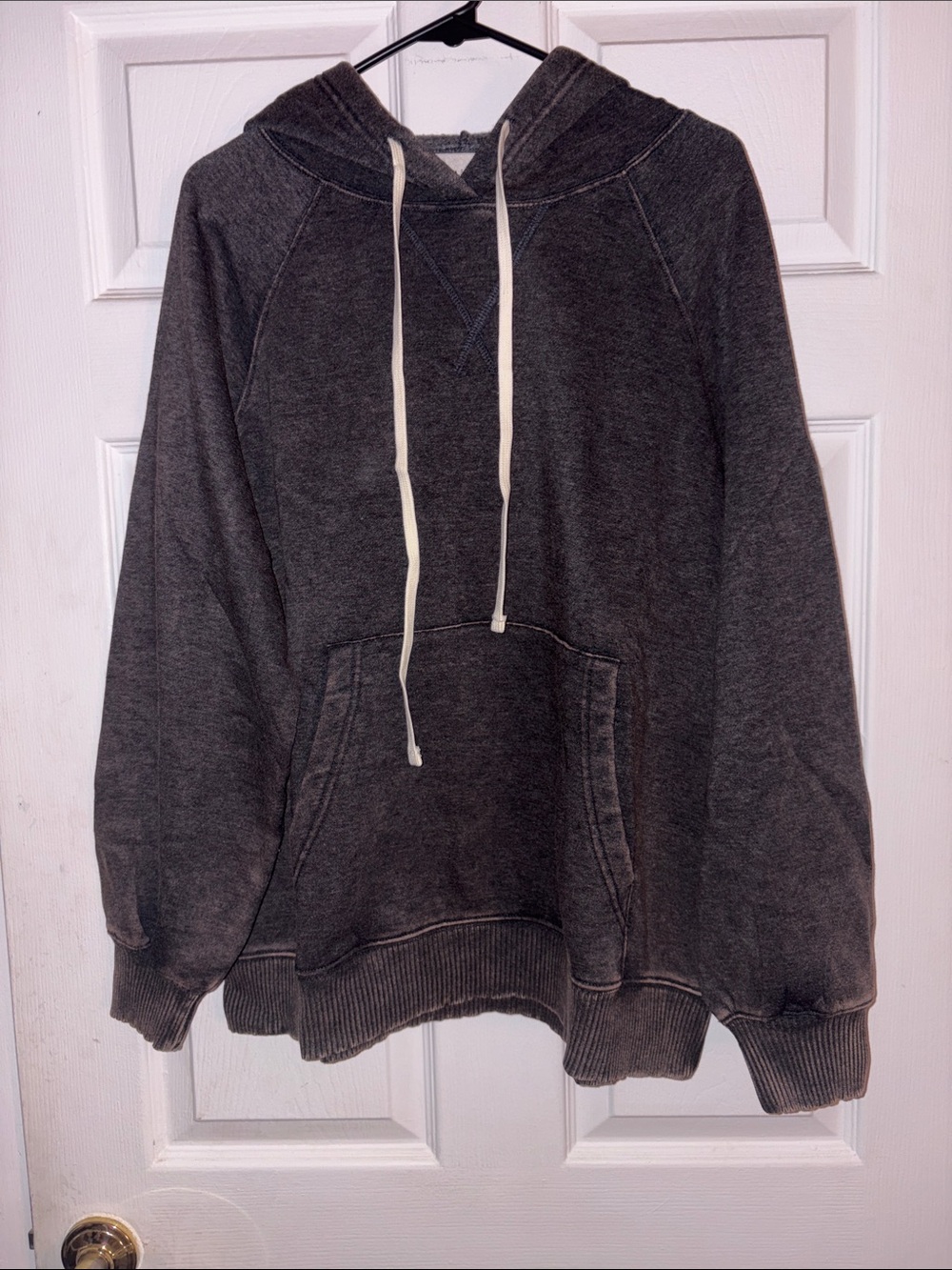 Zenana Outfitters Charcoal Pullover Hoodie Sweater with Cream Drawstrings